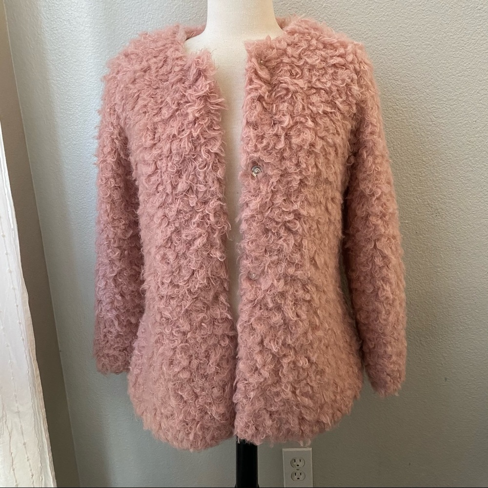 Bernardo Faux Fur fuzzy Pink teddy coat Jacket womens L